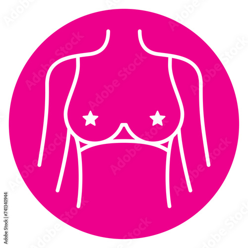 Vector circle icon lines of female torso with bra and lace. Isolated on white background