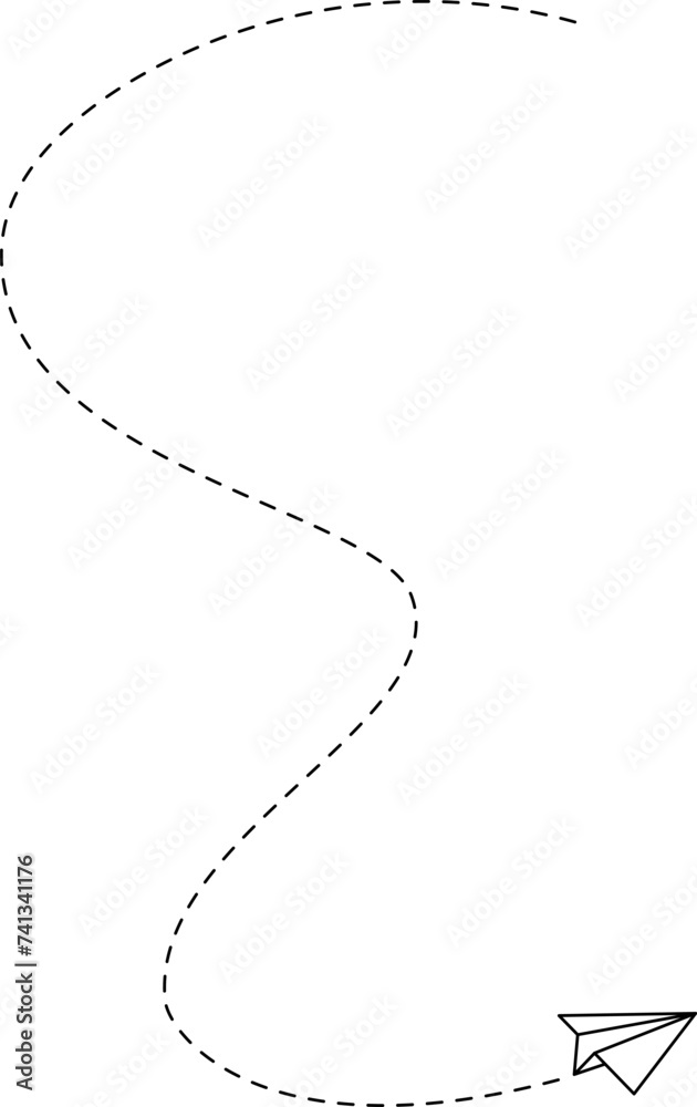 Paper plane with dotted line. Travel symbol. Origami paper airplane, isolated vector illustration.