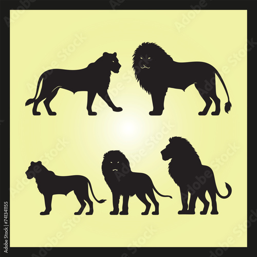 Leo silhouette set Clipart on a hex color background