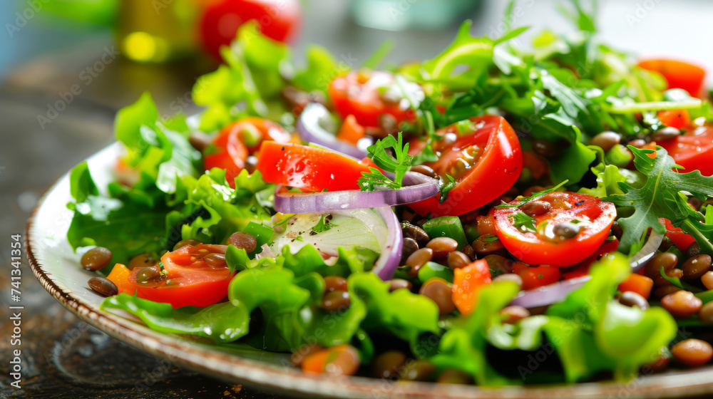 Vegetarian green salad on a plate. 