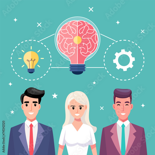 Business marketing brainstorm, with men and women, illustration vector style.