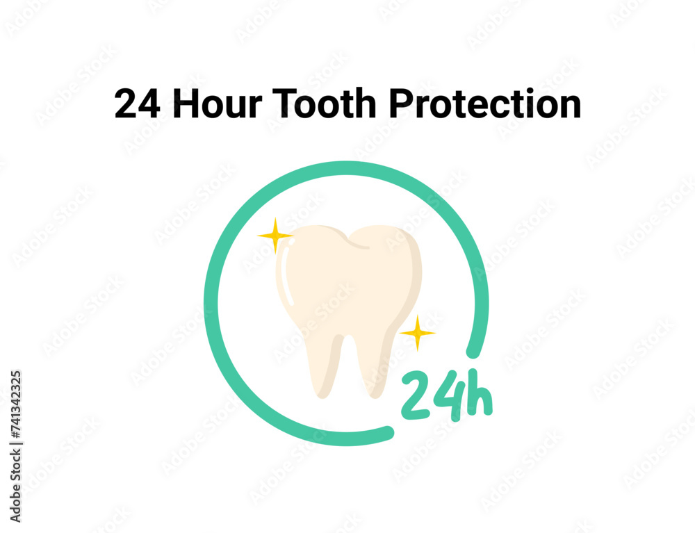 24-hour tooth flat illustration. Dentistry and orthodontics vector illustration. Dental clinic services, stomatology, dentistry, orthodontics, oral health care and hygiene vector.