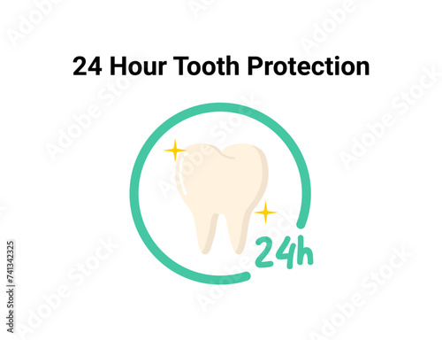 24-hour tooth flat illustration. Dentistry and orthodontics vector illustration. Dental clinic services, stomatology, dentistry, orthodontics, oral health care and hygiene vector.