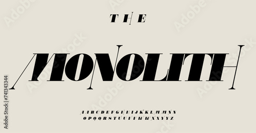 Contrast alphabet, sleek serif letters with thin elegant tails, chic fashion font for sophisticated magazine logo, striking headline, refined typography, luxury typographic elegance. Vector typeset