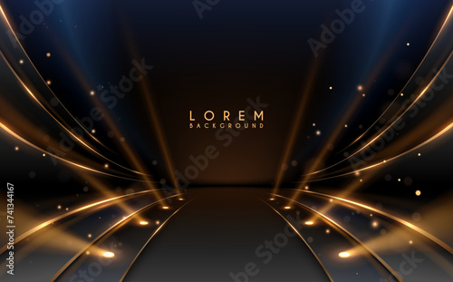 Black and gold lines background with light rays