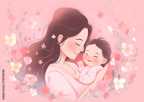 Portrait of Asian Woman Holding Baby