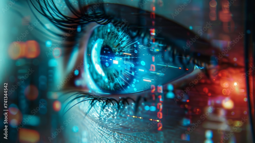 Futuristic Eye with Digital Interface Overlay Futuristic Eye with Digital Interface Overlay