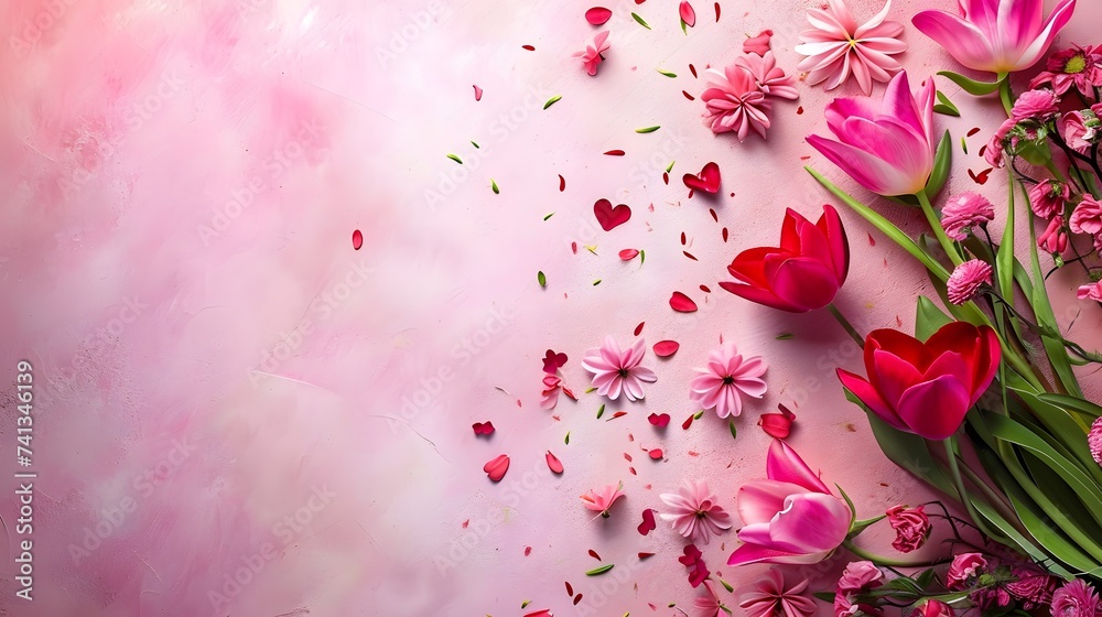 Celebrating Mothers Day With a Vibrant Display of Pink Flowers Against a Soft Background