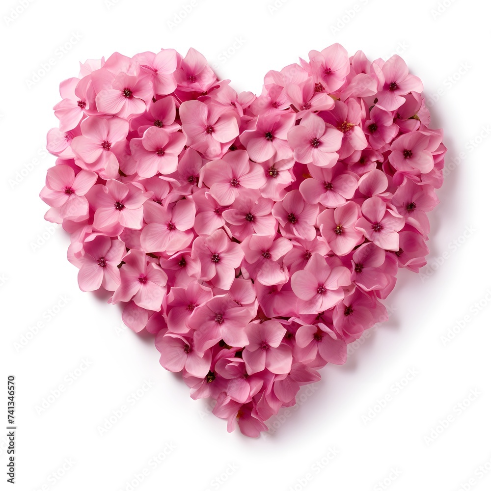 Pink Floral Heart Shape Arrangement Isolated on White Background