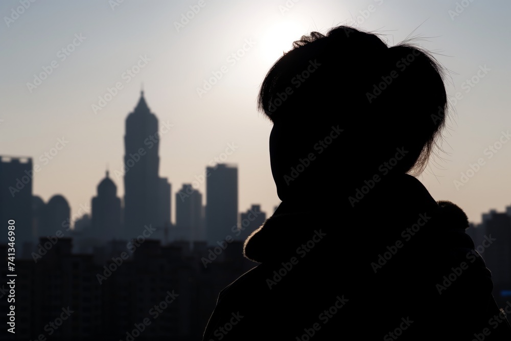 person with skyline blend on silhouette
