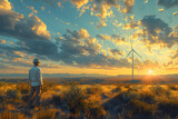 Wind Turbines and Desert Landscape in an Energy-Filled Illustration