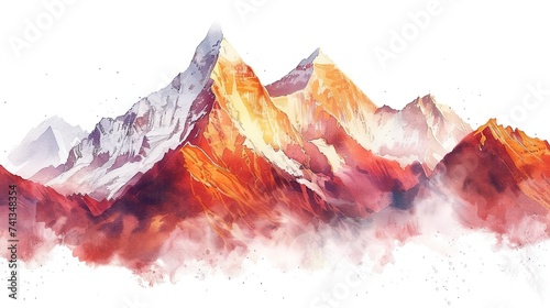 Hand painted watercolors of the high Himalayan mountains. photo