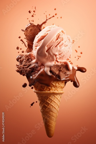 A tasty chocolate ice cream on a peach background.