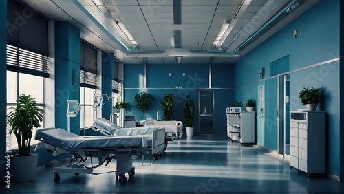 Empty Hospital Corridor with Contemporary Interior Design