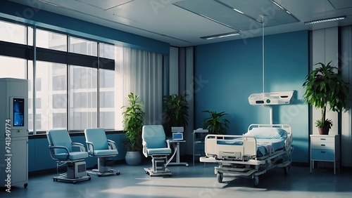 Empty Hospital Corridor with Contemporary Interior Design