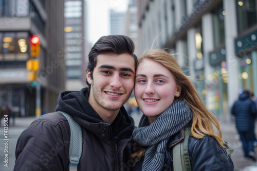 Two young, attractive students in the city, facing the camera © Veniamin Kraskov