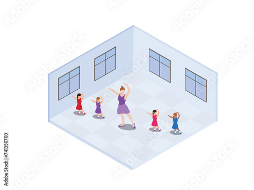 Ballet Dance classes for childre 3d isometric vector illustration