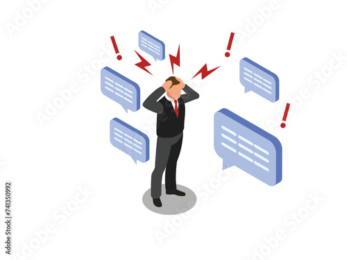 Businessmen confused by information overload 3d isometric vector illustration