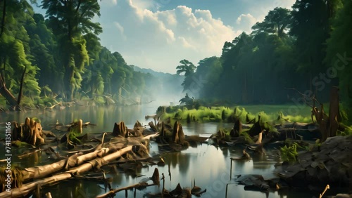 illegal logging in the river  photo