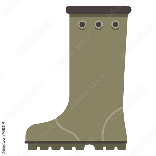 Rubber rain boot for hunting and fishing vector cartoon illustration isolated on a white background.