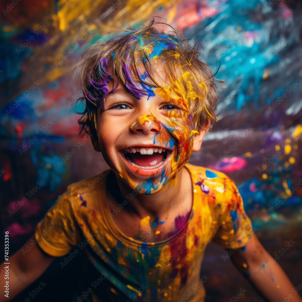Chromatic Childhood: A Young Explorer Immersed in a World of Colorful Possibilities