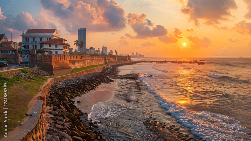 Sunset along Galle Face, the Indian Ocean.
