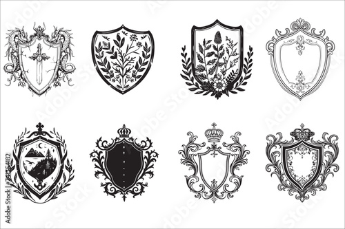 Heraldic shield. Vintage shield silhouette. Heraldic shield silhouette vector on a white background.