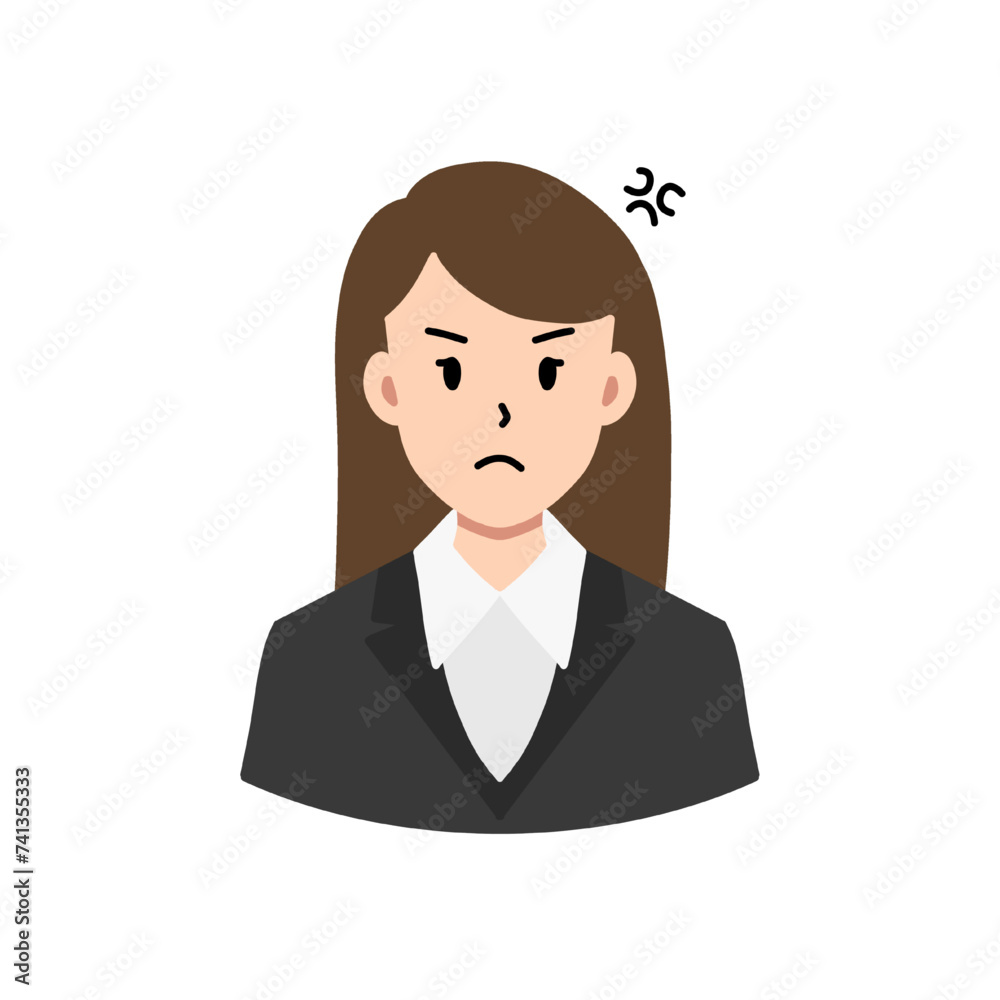 angry mad businesswoman avatar flat style vector illustration isolated on white and transparent background
