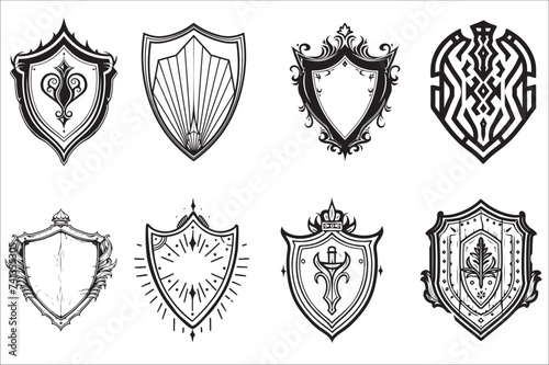 Heraldic shield and Vintage shield silhouette on a white background.