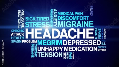 Headache animated word cloud;text design animation tag kinetic typography seamless loop. photo