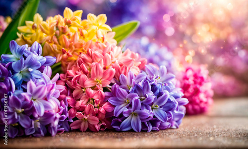 beautiful multi-colored hyacinths spring. Selective focus.