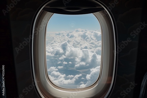 window view from inside the jet showing clouds and sky © studioworkstock