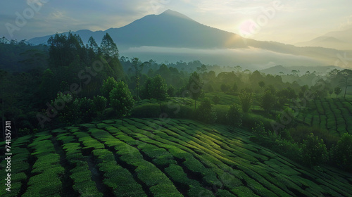 Tea plantation of the Kayu Aro, Kerinci. photo