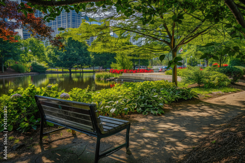 A peaceful park scene in the heart of the city