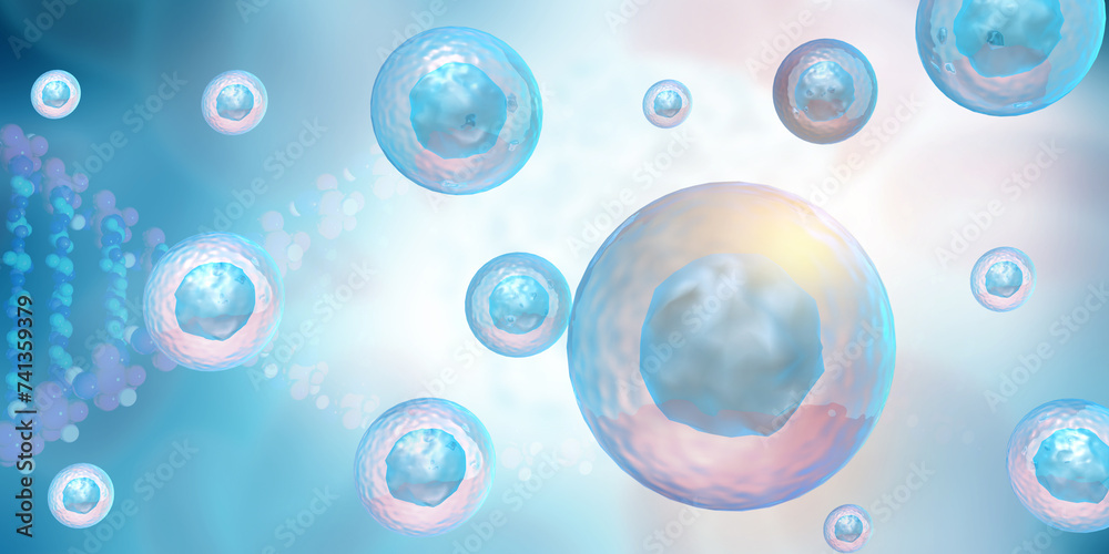 Human cells on scientific background. 3d illustration.