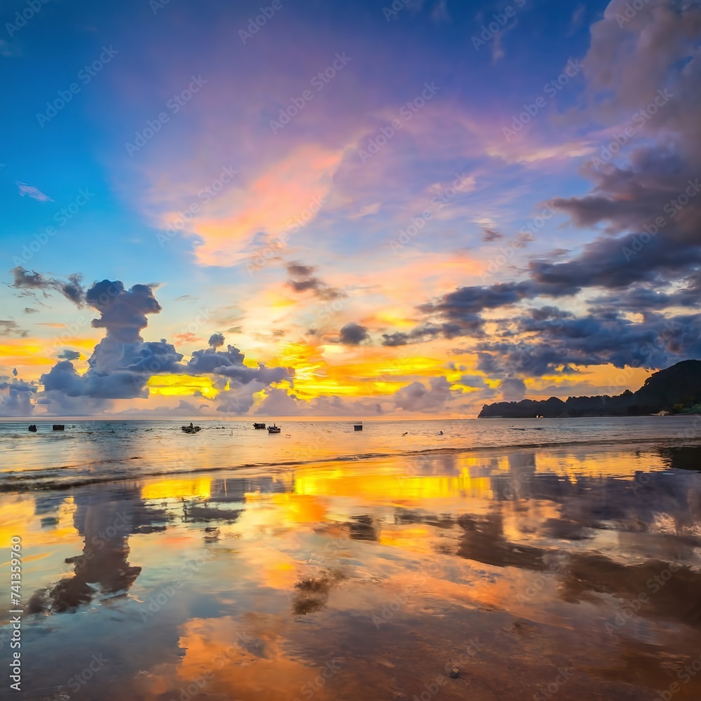 beautiful sunset sky at beautiful sea beach in thailand