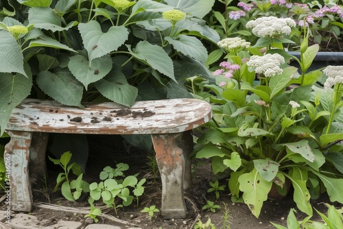 grungy garden kneeler beside fresh plantings photo