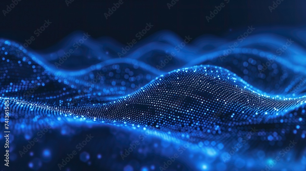 Abstract high-tech blue background for presentations and websites. Big data background with glowing dynamic lines, binary code. Futuristic neon stripes. Abstract high-tech blue background for presentations and websites. Big data background with glowing dynamic lines, binary code. Futuristic neon stripes.