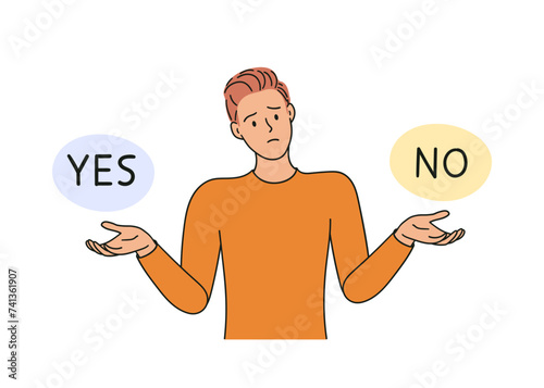 Thinking character. The concept of complexity of choice. Hand drawn illustration vector design.