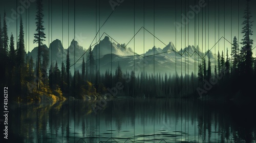 A digitally manipulated image presenting a stock graph merging with natural landscapes, signifying the intersection of finance and environment. photo