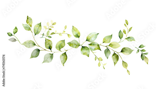 Watercolor leaves and flower frame isolated