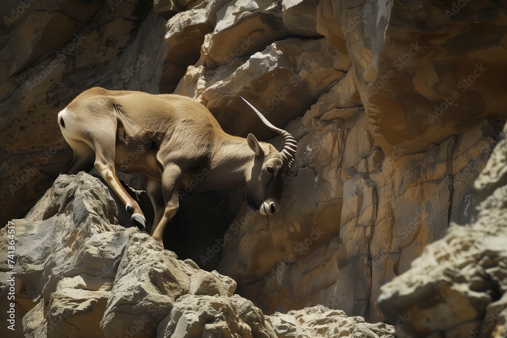 camouflaged ibex blending with the rocky cliff environment camouflaged ibex blending with the rocky cliff environment