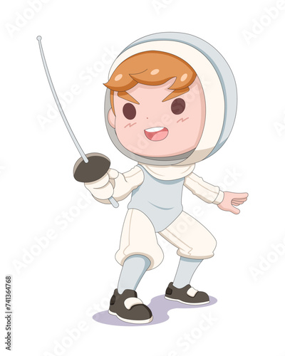 Cute style fencing athlete cartoon illustration