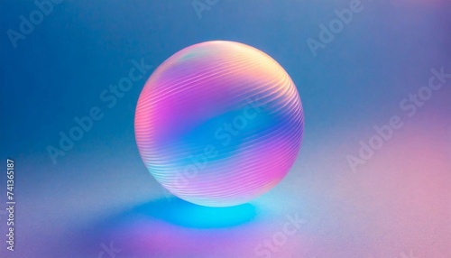 Holographic gradient round sphere. Glowing ball, ultraviolet neon light, blank space
