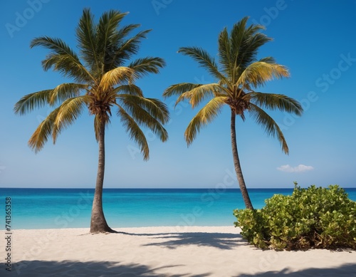 Tropical paradise with palm trees and crystal blue water