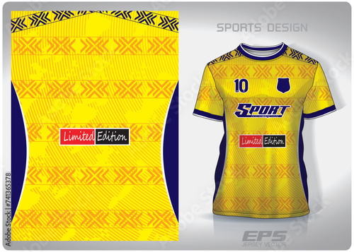 Vector sports shirt background image.Yellow cross cut blue pattern design, illustration, textile background for sports t-shirt, football jersey shirt.eps