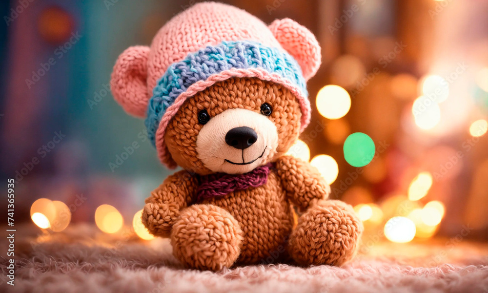 custom made wallpaper toronto digitalTeddy bear toy on a festive Christmas background. Selective focus.
