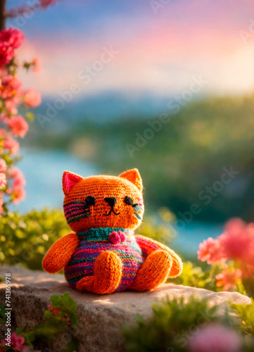 Crochet toy handicraft homemade threads. Selective focus.