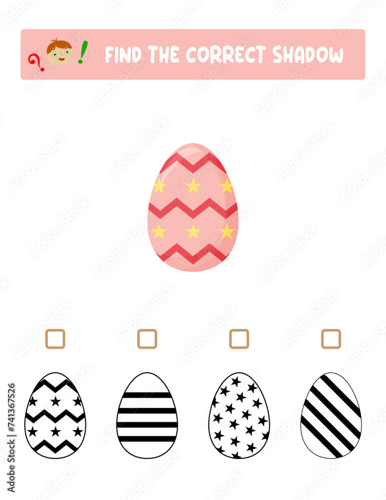 Find the right shadow. Colorful and black and white Easter eggs