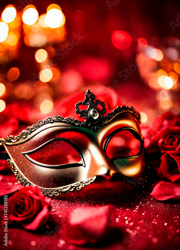 carnival mask with rose petals. Selective focus.